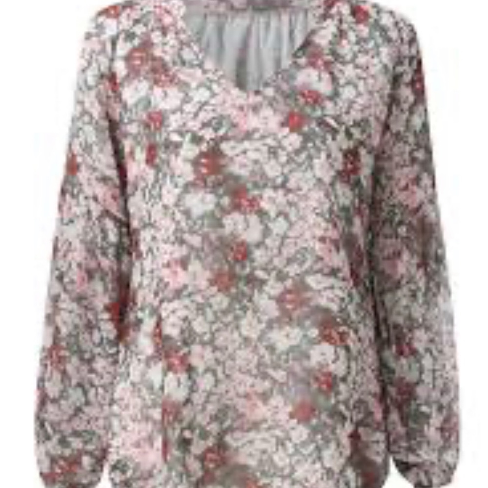 Arrows Shirt Women Women's Floral Chiffon Shirt Loose V Neck Long Sleeved Size L